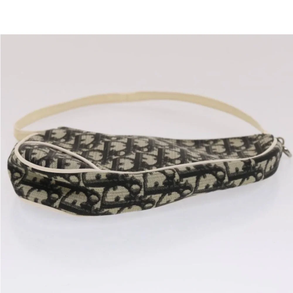 CHRISTIAN DIOR TROTTER Canvas Saddle Pouch Black/ White PREOWNED - Picture 5 of 16